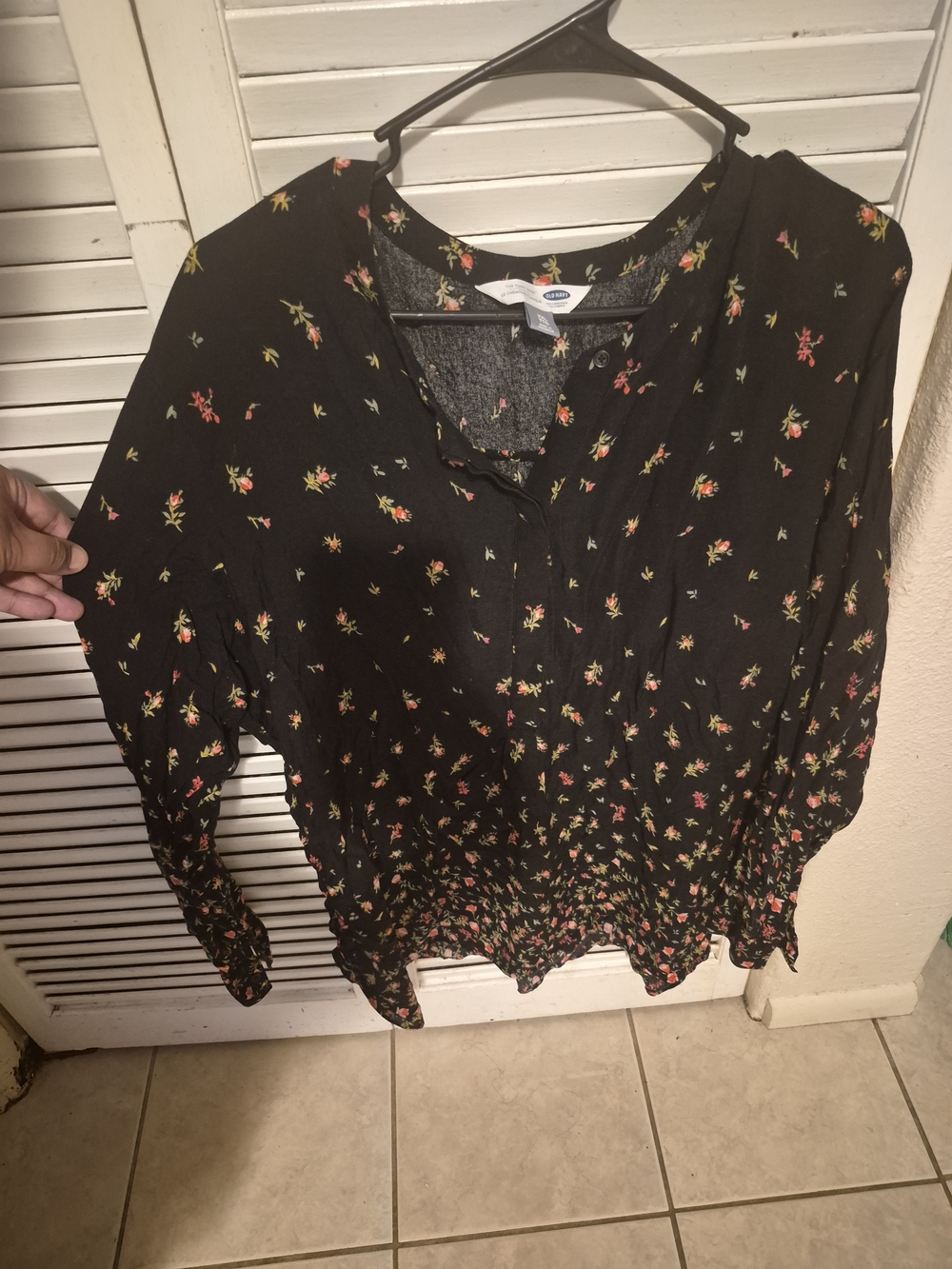 Women's Black Floral Blouse - Small Floral Print